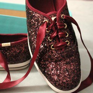 Dark Cherry Kate Spade x Keds Glitter Sneakers